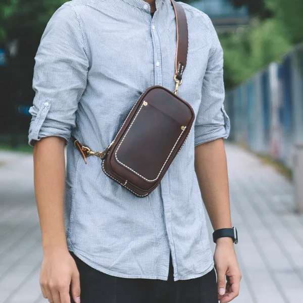 Leather Sling Bag with Adjustable Strap For Men
