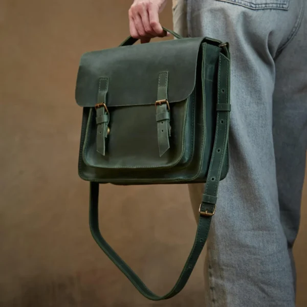 Women green Texture Leather Handheld Bag