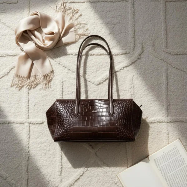 Women Tan Croco Textured Structured