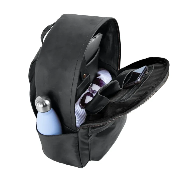 Black Leather Backpack with Laptop Compartment