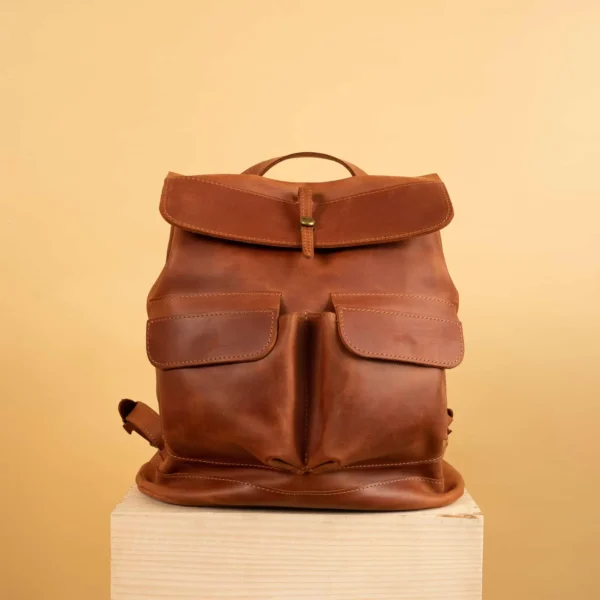Handstitched Brown Leather Backpack
