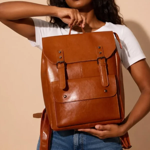 Leather Double Pocket Backpack